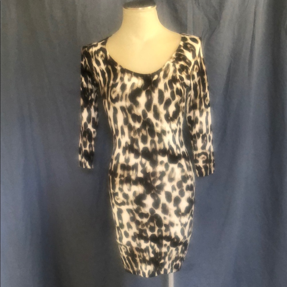 Guess Leopard Print Bodycon Dress with Scoop Neck and Lace Back